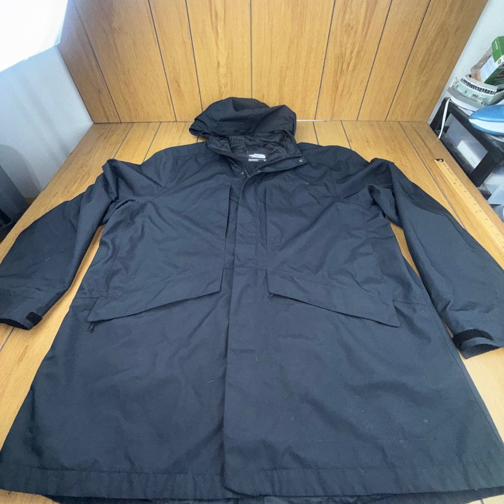 The North Face Mens XXL Black DryVent Hooded Rain Parka Jacket Long Coat